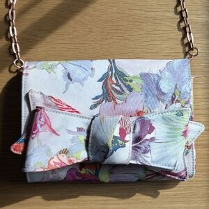 Ted Baker Floral Bow Clutch Crossbody Purse Bag With Rose Gold-tone Chain